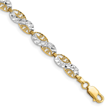 7.5 Zoll 14K und Weiß Rhodium Diamantiert Filigran Glieder Armband