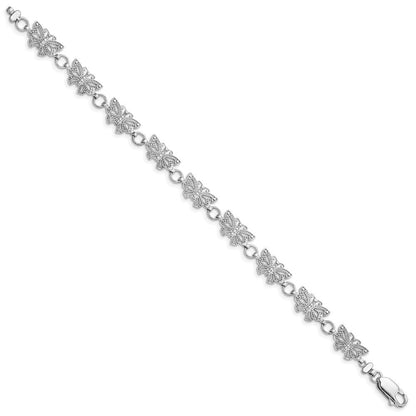 7 Zoll 14K Weißgold Gekugelt Schmetterling Glieder Armband