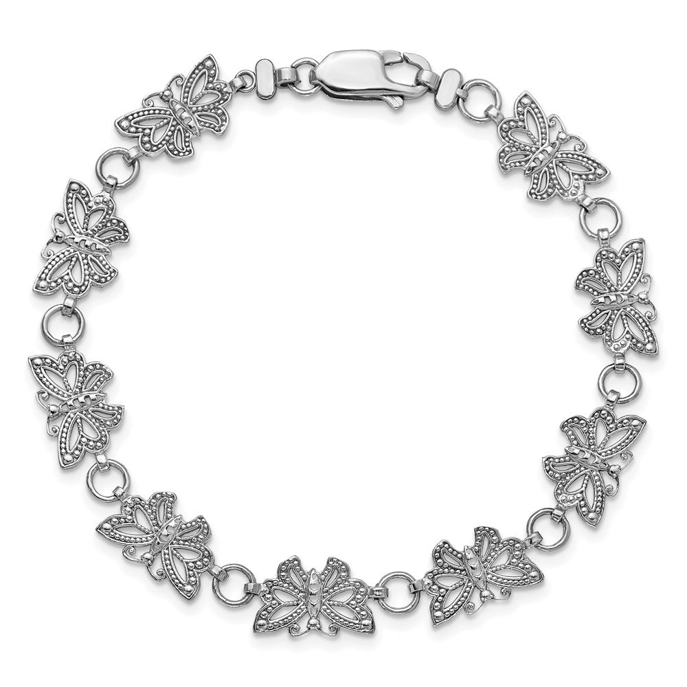 7 Zoll 14K Weißgold Gekugelt Schmetterling Glieder Armband