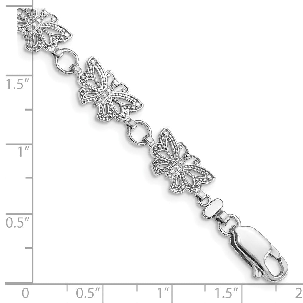 7 Zoll 14K Weißgold Gekugelt Schmetterling Glieder Armband