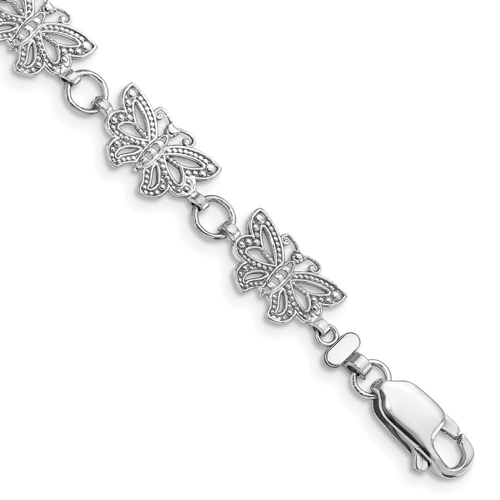7 Zoll 14K Weißgold Gekugelt Schmetterling Glieder Armband