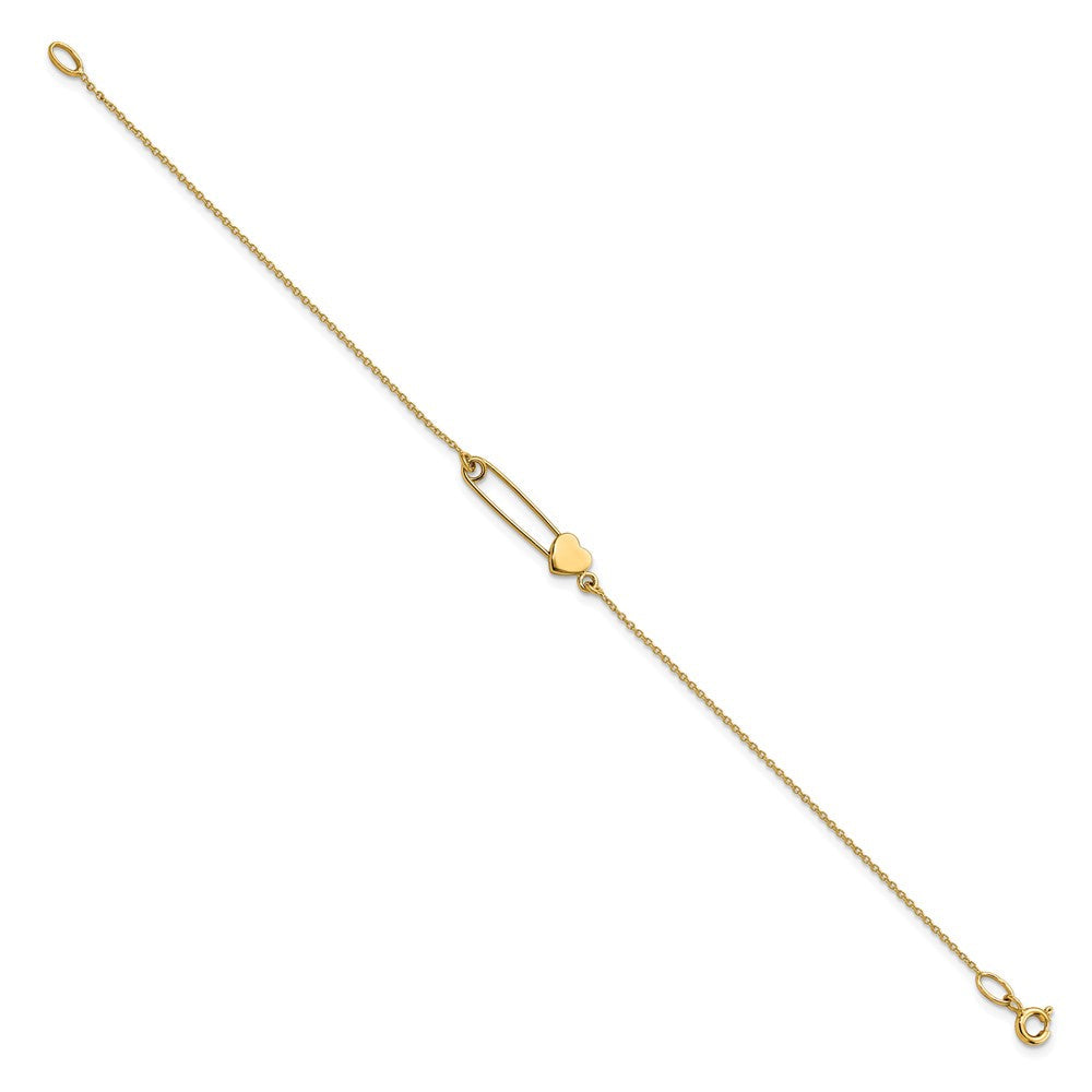 14K Gelbgold Sicherheits Brosche mit Herz Armband