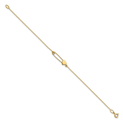 14K Gelbgold Sicherheits Brosche mit Herz Armband