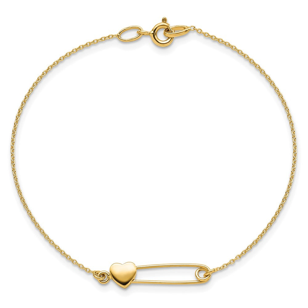 14K Gelbgold Sicherheits Brosche mit Herz Armband