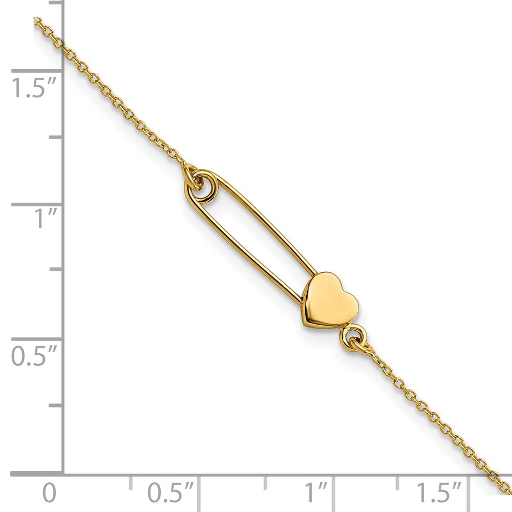14K Gelbgold Sicherheits Brosche mit Herz Armband