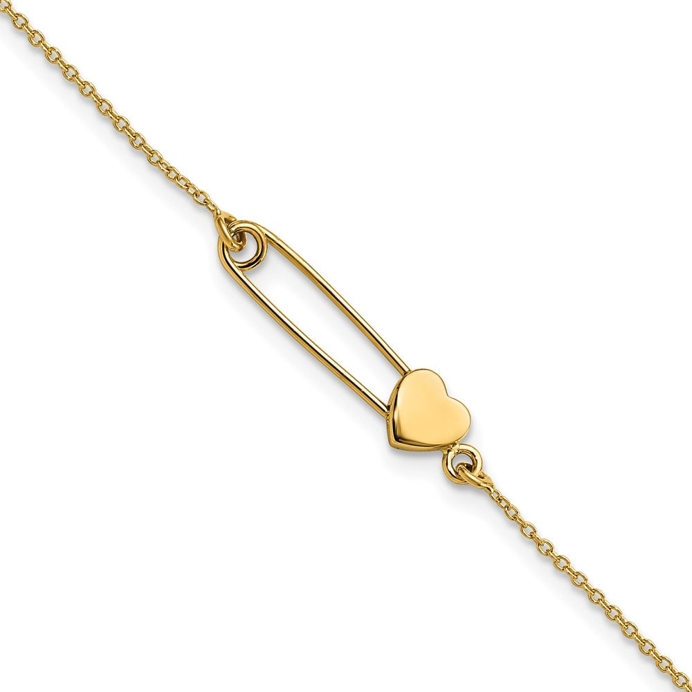 14K Gelbgold Sicherheits Brosche mit Herz Armband