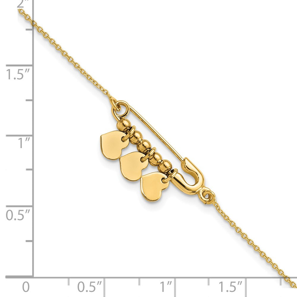 14K Gelbgold Sicherheits Brosche mit Hängend Herzen Armband