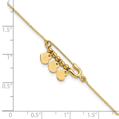14K Gelbgold Sicherheits Brosche mit Hängend Herzen Armband