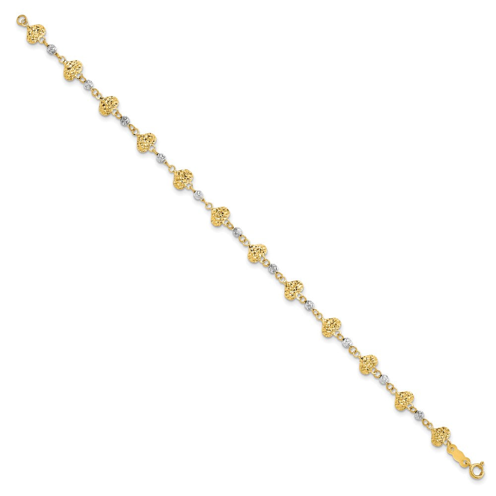 14K Bicolor Diamantiert Herz Glieder Armband