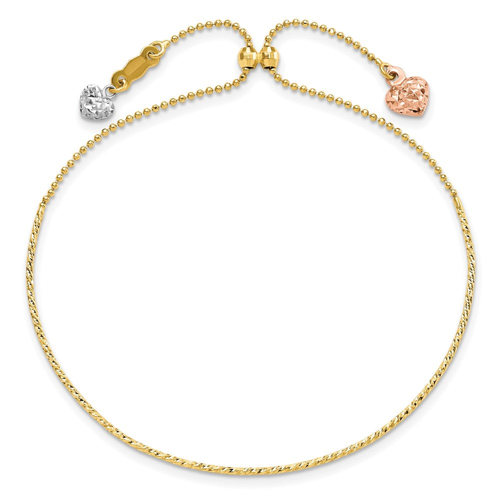14K Tricolor Diamantiert Herz Verstellbar Armband