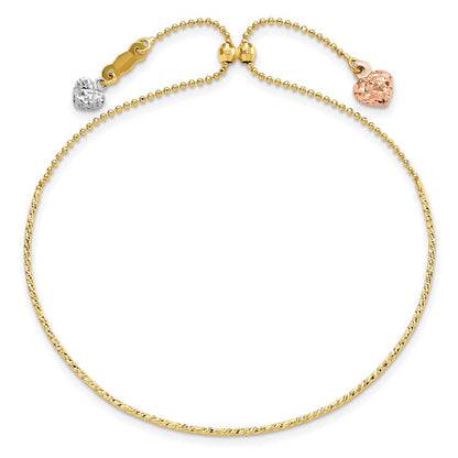 14K Tricolor Diamantiert Herz Verstellbar Armband