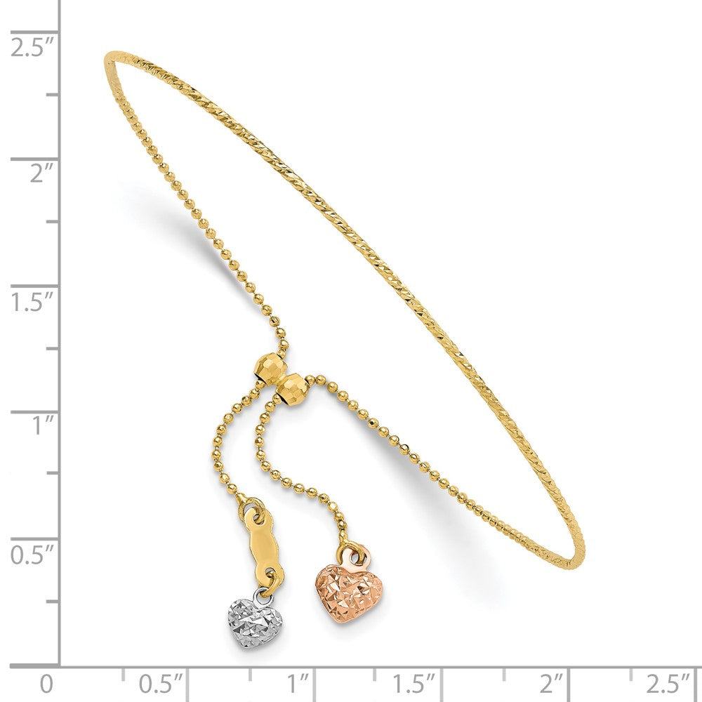 14K Tricolor Diamantiert Herz Verstellbar Armband