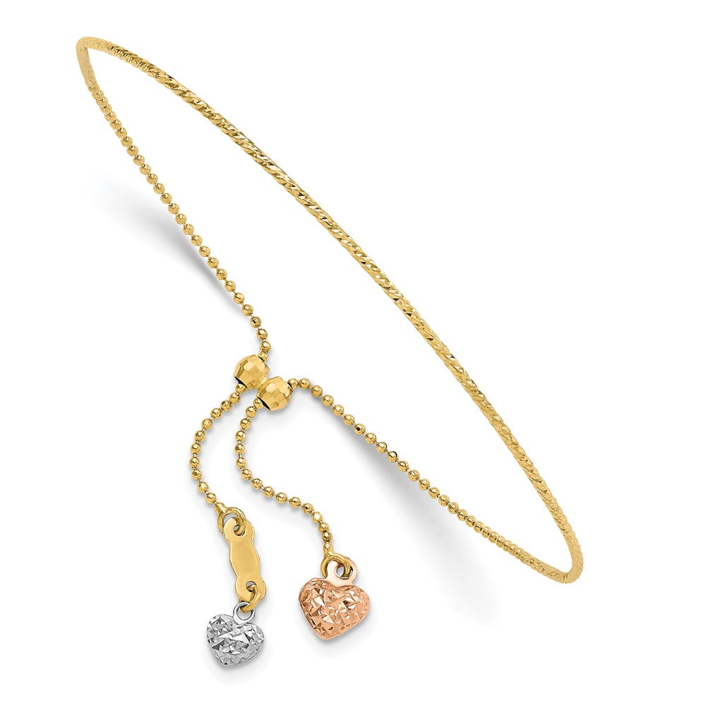 14K Tricolor Diamantiert Herz Verstellbar Armband