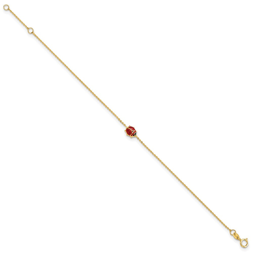 14K Gelbgold Poliert Emailliert Marienkäfer 6.5 Zoll Mit.75 Zoll Verlängerung. Armband