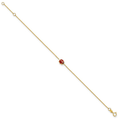 14K Gelbgold Poliert Emailliert Marienkäfer 6.5 Zoll Mit.75 Zoll Verlängerung. Armband