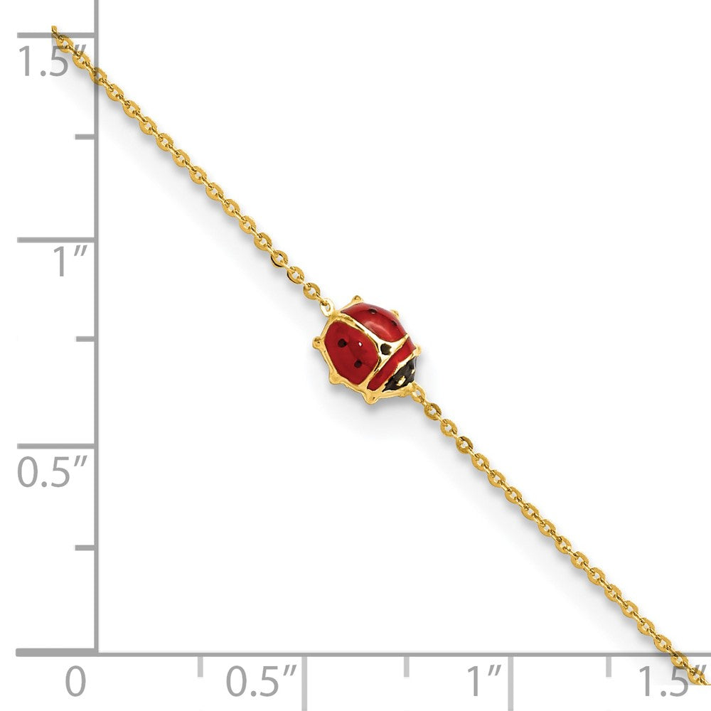 14K Gelbgold Poliert Emailliert Marienkäfer 6.5 Zoll Mit.75 Zoll Verlängerung. Armband