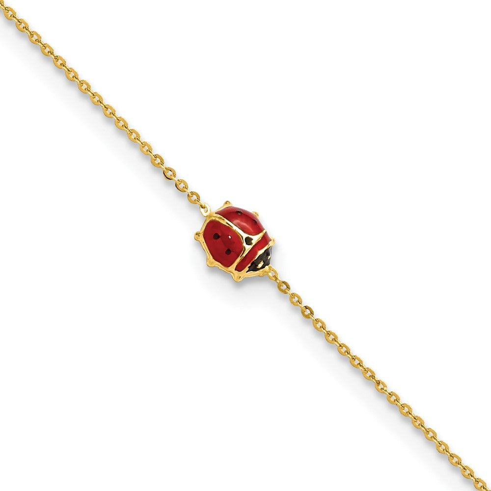14K Gelbgold Poliert Emailliert Marienkäfer 6.5 Zoll Mit.75 Zoll Verlängerung. Armband