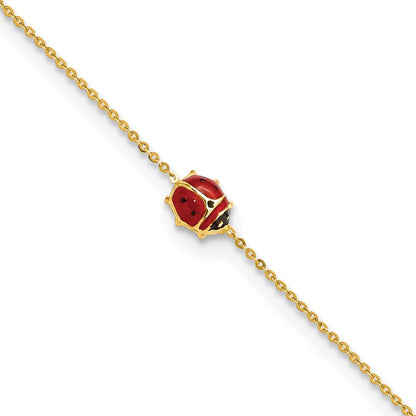 14K Gelbgold Poliert Emailliert Marienkäfer 6.5 Zoll Mit.75 Zoll Verlängerung. Armband