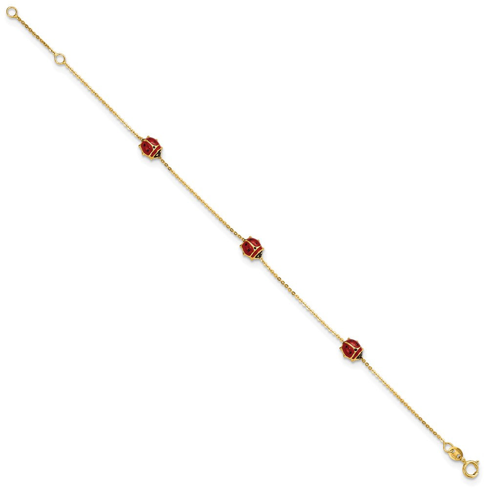 14K Gelbgold Poliert Emailliert Ladybugs 6.5 Zoll Mit.75 Zoll Verlängerung. Armband