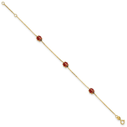 14K Gelbgold Poliert Emailliert Ladybugs 6.5 Zoll Mit.75 Zoll Verlängerung. Armband