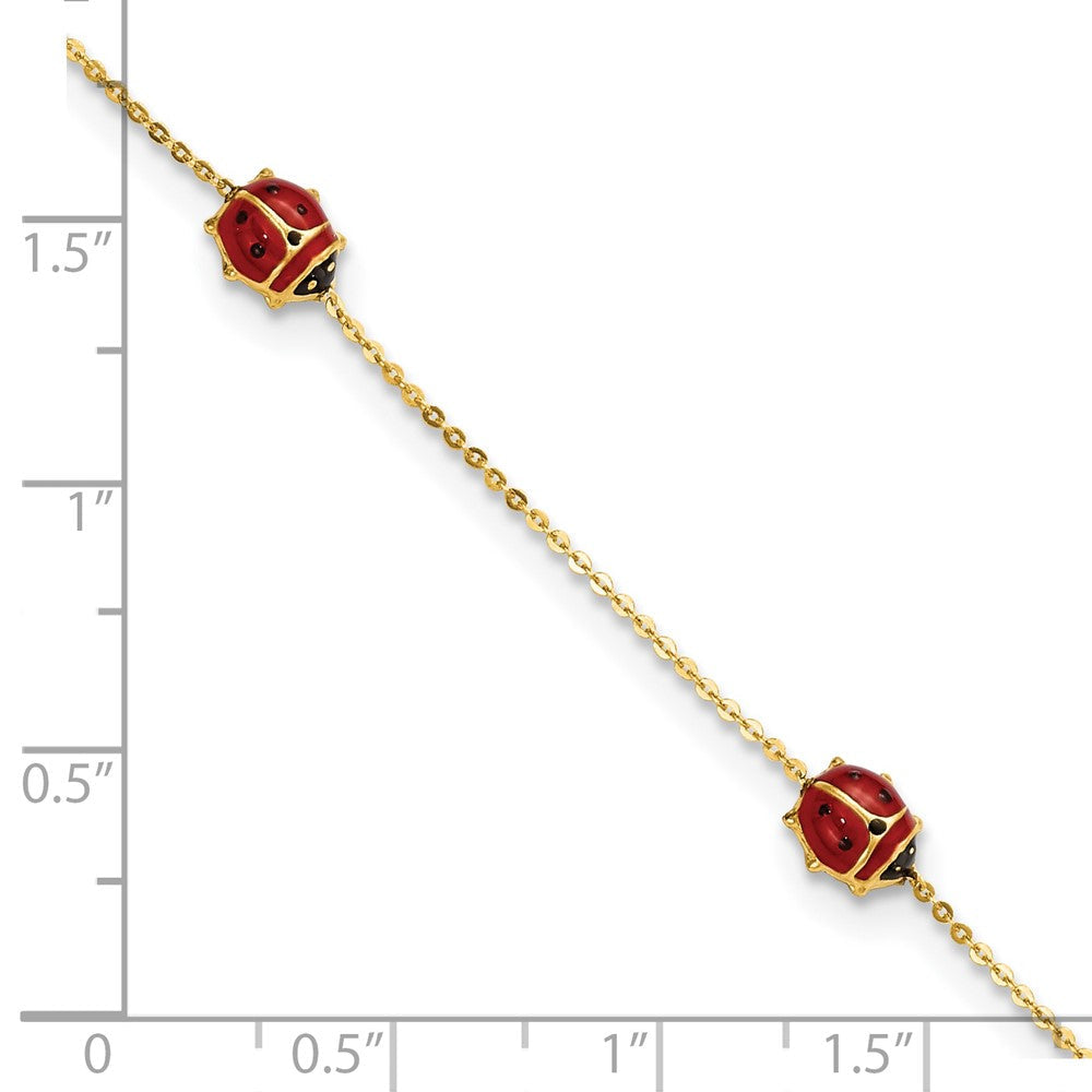 14K Gelbgold Poliert Emailliert Ladybugs 6.5 Zoll Mit.75 Zoll Verlängerung. Armband