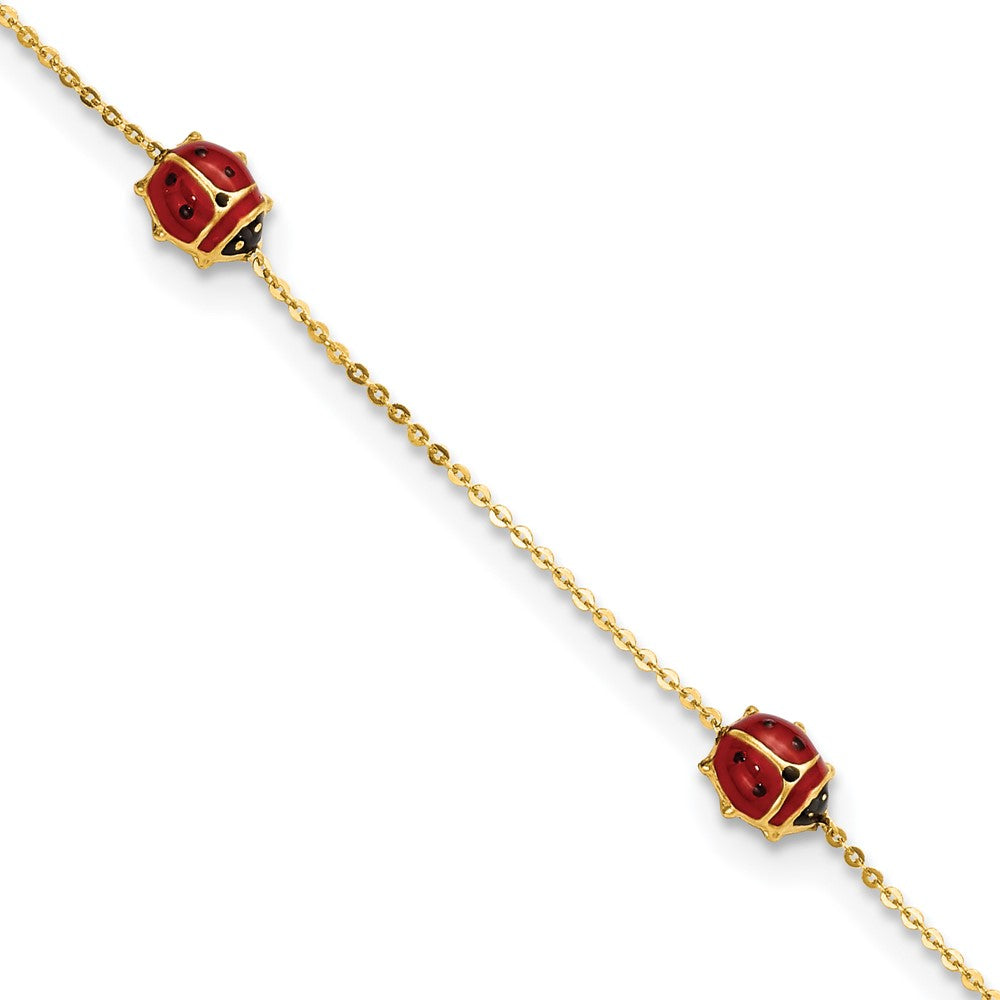 14K Gelbgold Poliert Emailliert Ladybugs 6.5 Zoll Mit.75 Zoll Verlängerung. Armband