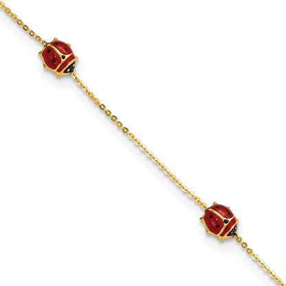 14K Gelbgold Poliert Emailliert Ladybugs 6.5 Zoll Mit.75 Zoll Verlängerung. Armband