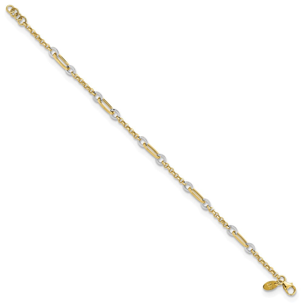 7.25 Zoll 14K Bicolor Fantasie Oval Glieder und Kette Mit.5 in Verlängerung Armband
