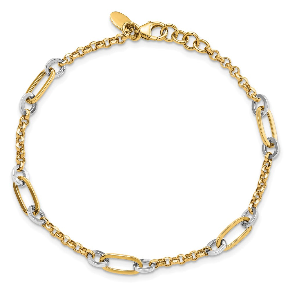 7.25 Zoll 14K Bicolor Fantasie Oval Glieder und Kette Mit.5 in Verlängerung Armband