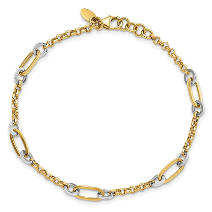 7.25 Zoll 14K Bicolor Fantasie Oval Glieder und Kette Mit.5 in Verlängerung Armband
