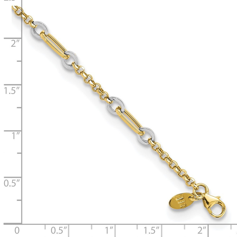 7.25 Zoll 14K Bicolor Fantasie Oval Glieder und Kette Mit.5 in Verlängerung Armband