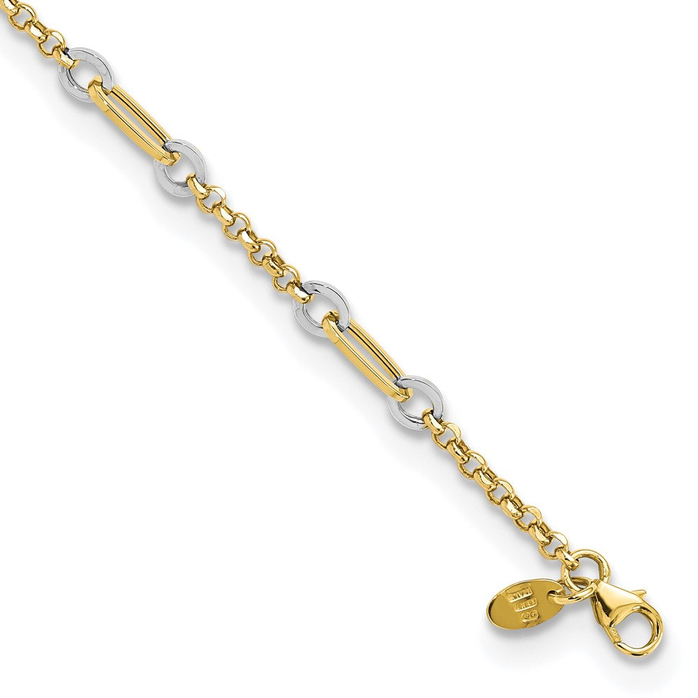 7.25 Zoll 14K Bicolor Fantasie Oval Glieder und Kette Mit.5 in Verlängerung Armband