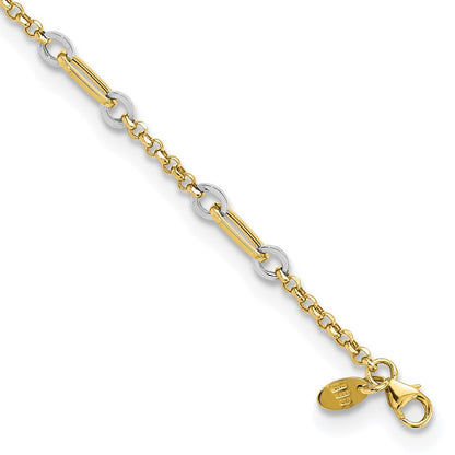 7.25 Zoll 14K Bicolor Fantasie Oval Glieder und Kette Mit.5 in Verlängerung Armband