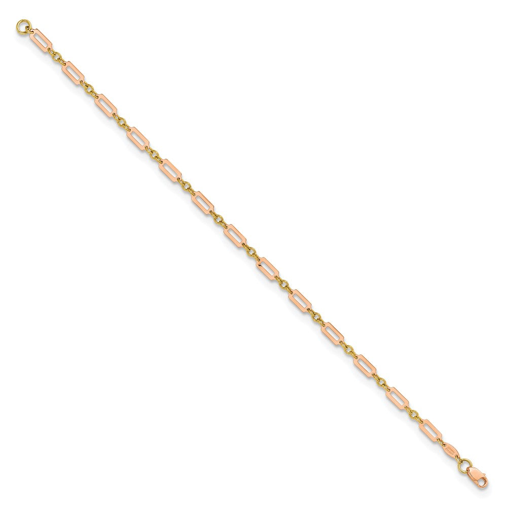 14K Bicolor Poliert Fantasie Rechteck Glieder 7.5 Zoll Armband