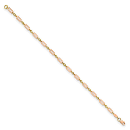 14K Bicolor Poliert Fantasie Rechteck Glieder 7.5 Zoll Armband