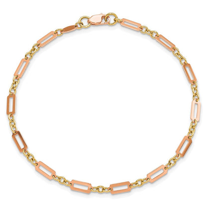 14K Bicolor Poliert Fantasie Rechteck Glieder 7.5 Zoll Armband