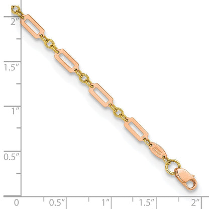 14K Bicolor Poliert Fantasie Rechteck Glieder 7.5 Zoll Armband