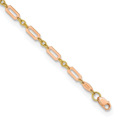 14K Bicolor Poliert Fantasie Rechteck Glieder 7.5 Zoll Armband
