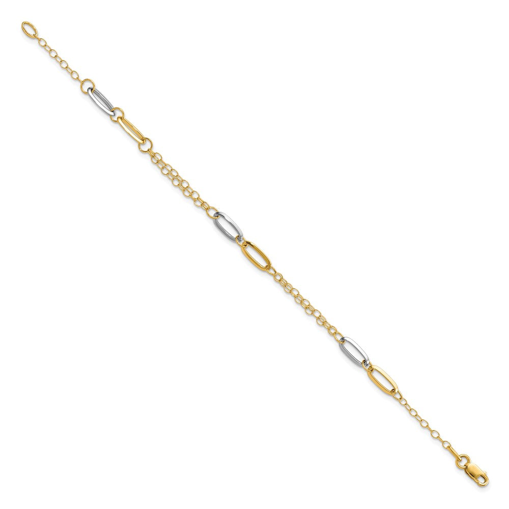 14K Bicolor Poliert Fantasie Kette Glieder Armband