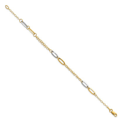 14K Bicolor Poliert Fantasie Kette Glieder Armband