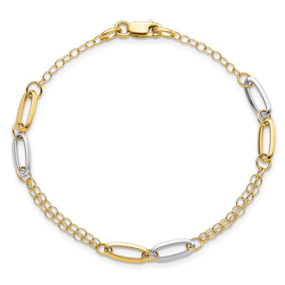 14K Bicolor Poliert Fantasie Kette Glieder Armband