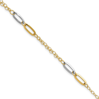 14K Bicolor Poliert Fantasie Kette Glieder Armband
