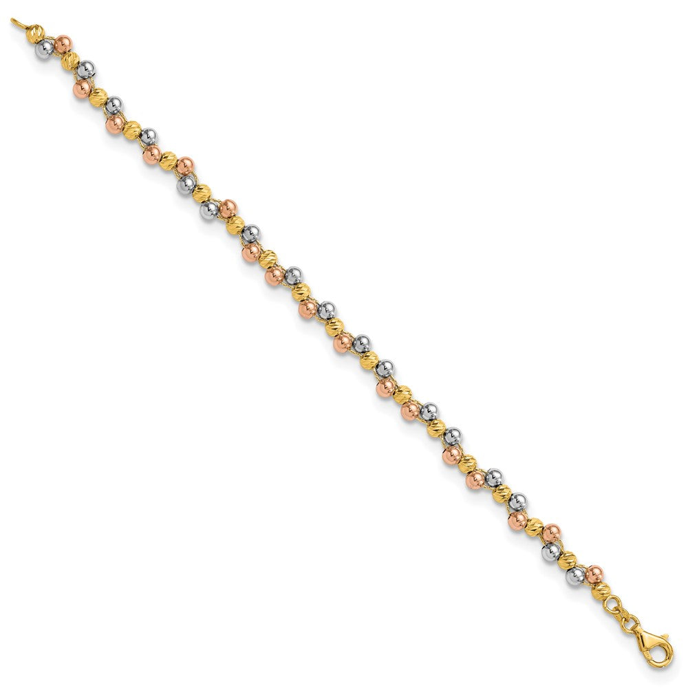 7.5 Zoll 14K Tricolor Poliert und Diamantiert Gekugelt Armband