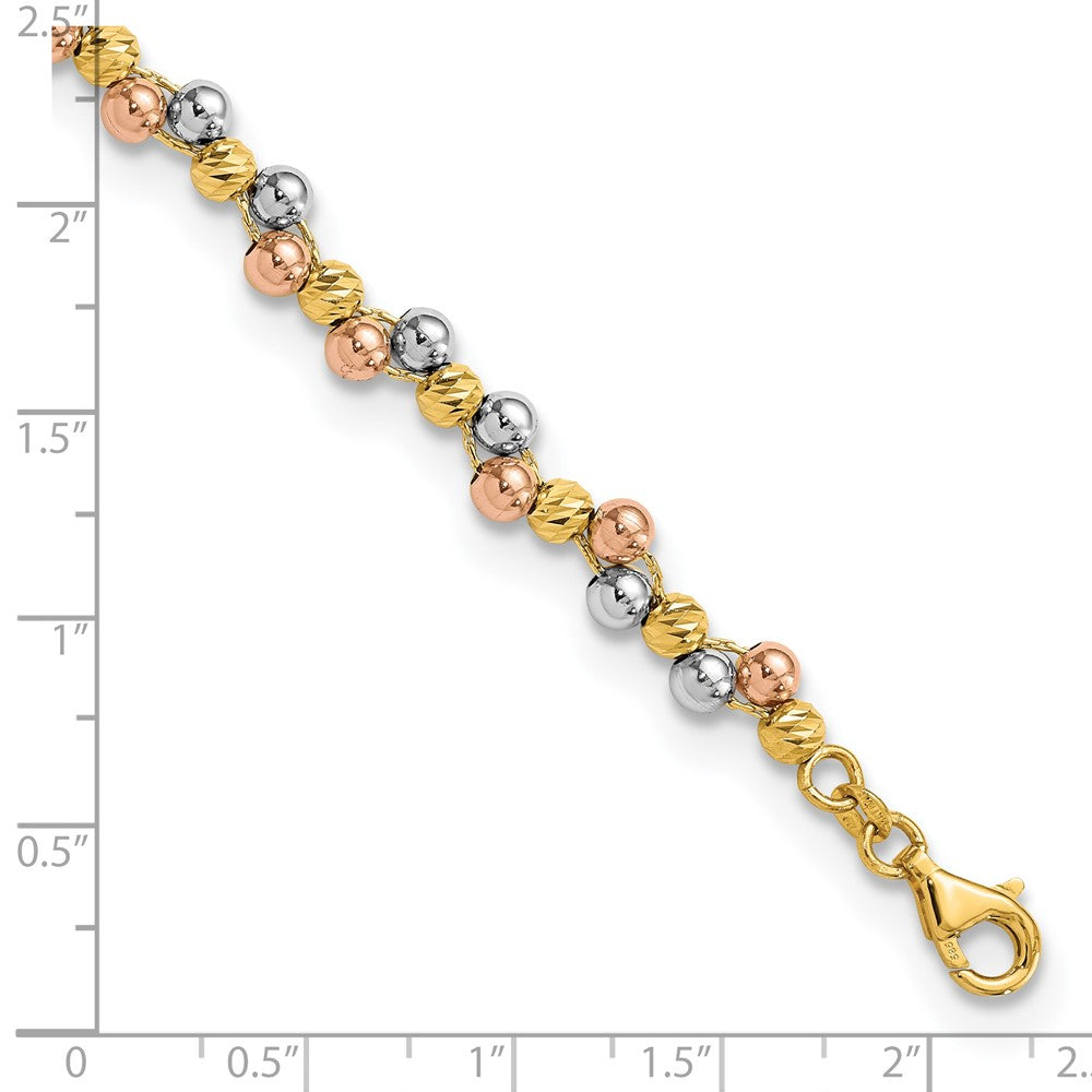 7.5 Zoll 14K Tricolor Poliert und Diamantiert Gekugelt Armband