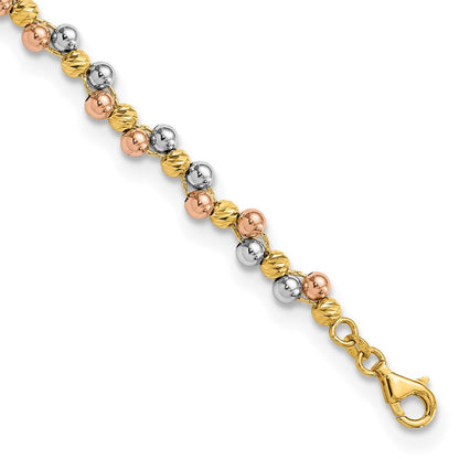 7.5 Zoll 14K Tricolor Poliert und Diamantiert Gekugelt Armband