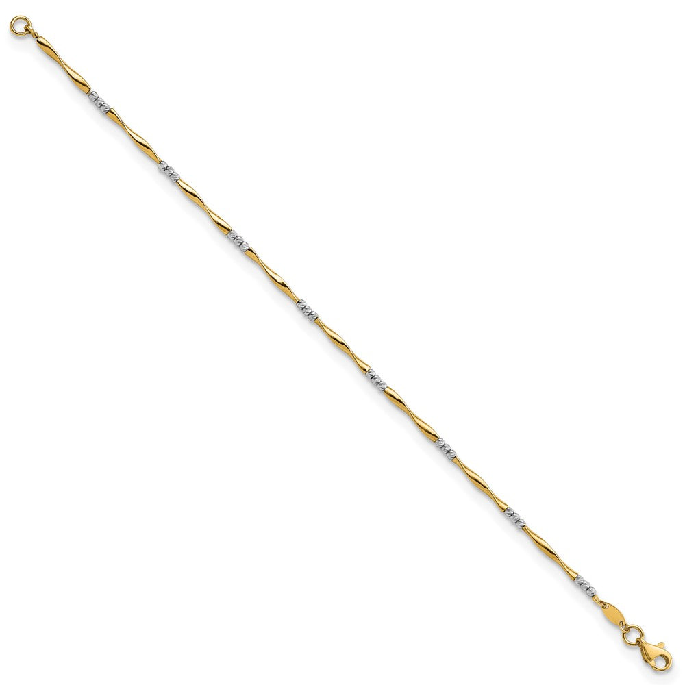 7.5 Zoll 14K Bicolor Diamantiert Gewellt und Gekugelt 7.5 Zoll Armband