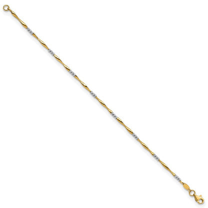 7.5 Zoll 14K Bicolor Diamantiert Gewellt und Gekugelt 7.5 Zoll Armband
