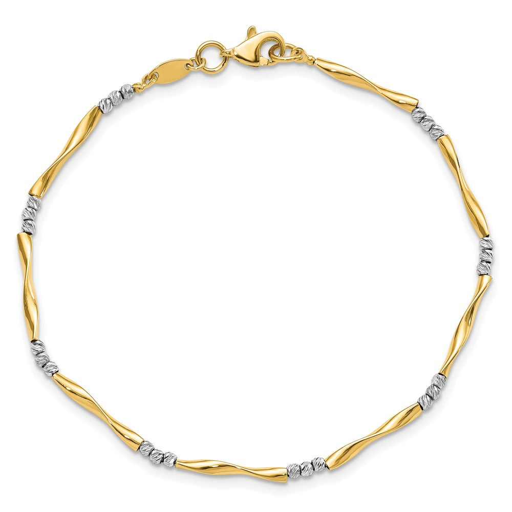 7.5 Zoll 14K Bicolor Diamantiert Gewellt und Gekugelt 7.5 Zoll Armband