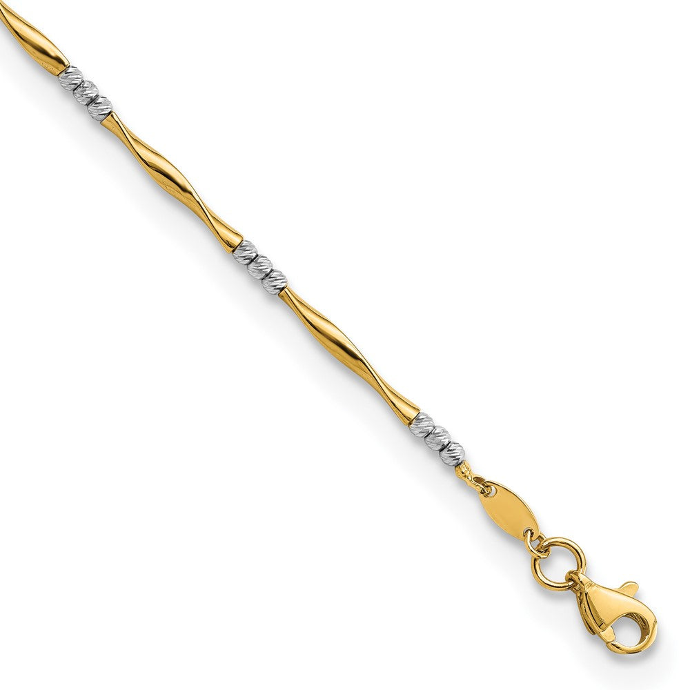 7.5 Zoll 14K Bicolor Diamantiert Gewellt und Gekugelt 7.5 Zoll Armband