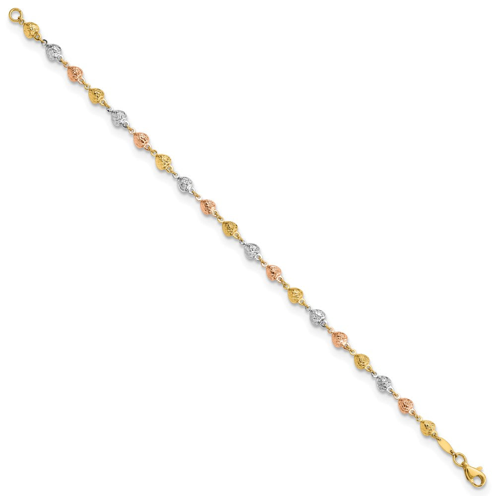 14K Tricolor Poliert Diamantiert Herzen Gliederarmband